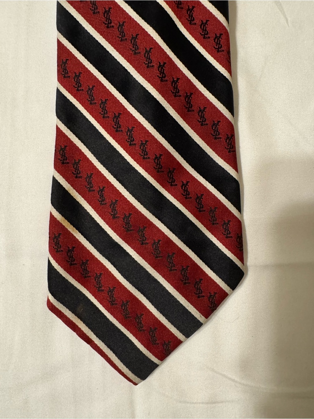 Yves Saint Laurent Burgundy, Black & Cream Diagonal Stripe Tie